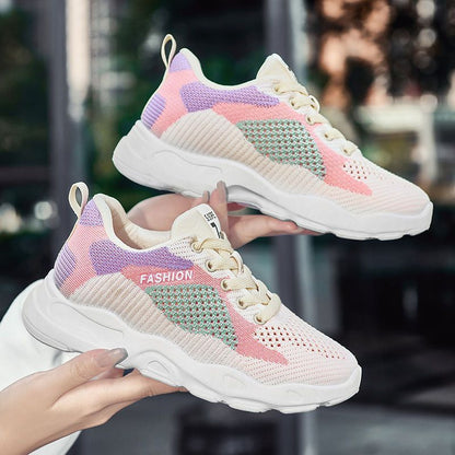 Casual Colorblock Lace-up Sneakers Women Versatile Breathable Lightweight Walking Running Shoes