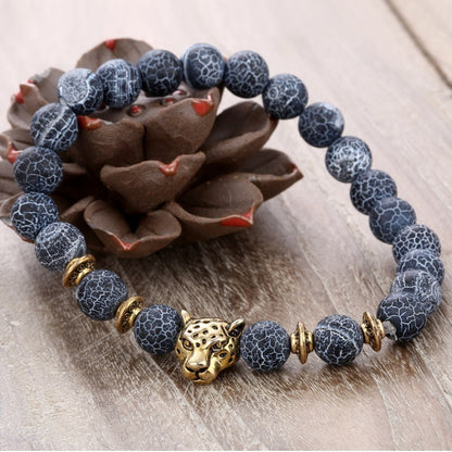 Agate Alloy Leopard head beaded bracelet