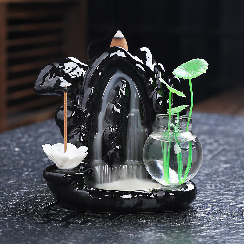 Backflow Incense Burner Sandalwood Incense Burner Aroma Diffuser Black Glaze Ceramic Ornaments Incense Line Incense Inserted Back Into The Incense Burner Tower Incense