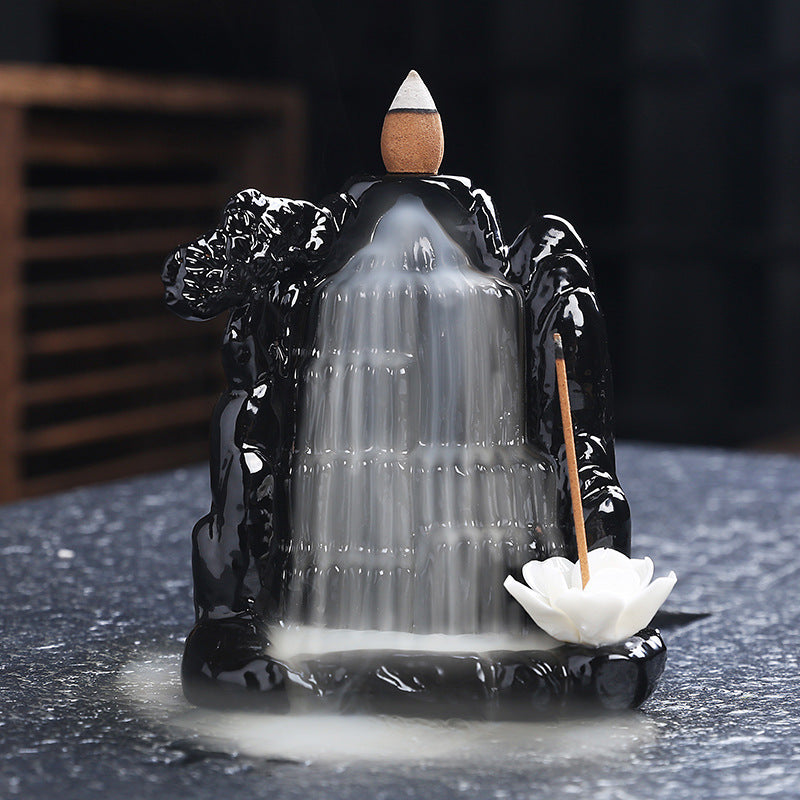 Backflow Incense Burner Sandalwood Incense Burner Aroma Diffuser Black Glaze Ceramic Ornaments Incense Line Incense Inserted Back Into The Incense Burner Tower Incense