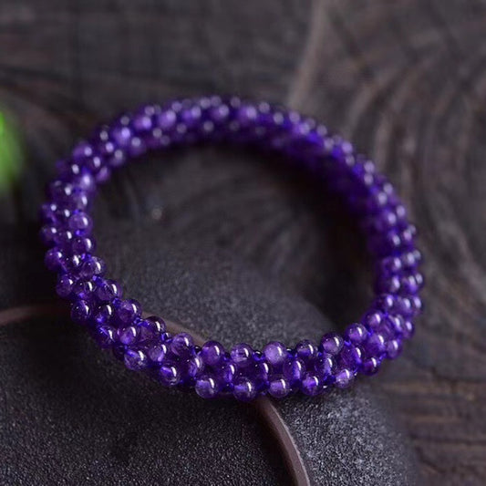 Natural purple crystal bead woven bracelet