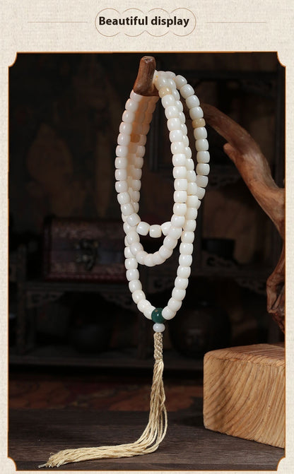 Pulseras de raíz de Bodhi de jade blanco natural 108