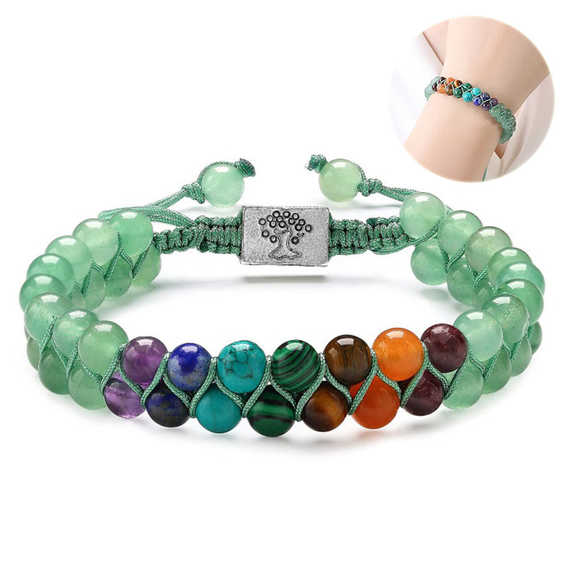 Joyería de moda Pulsera de meditación de yoga con cuentas de piedra de 6 mm y 7 chakras Cristal curativo Pulseras de ansiedad con cuentas de piedras preciosas naturales de doble capa para mujeres