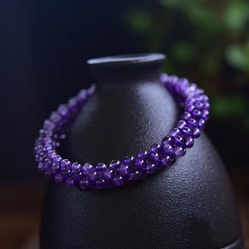 Natural purple crystal bead woven bracelet