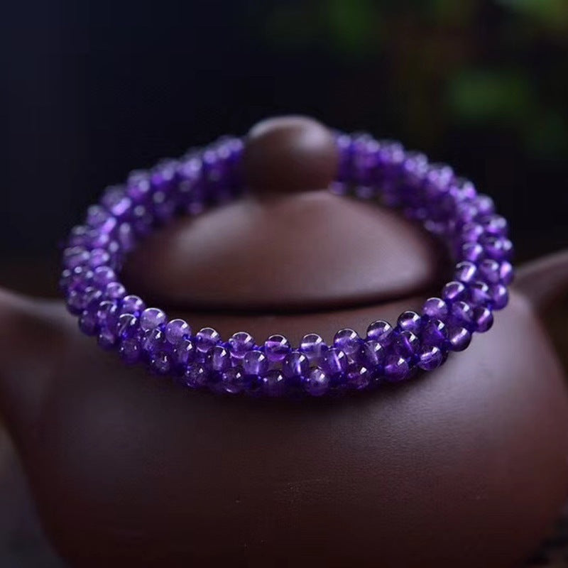 Natural purple crystal bead woven bracelet