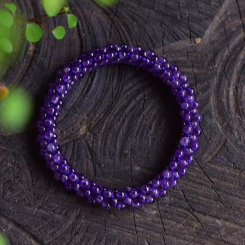 Natural purple crystal bead woven bracelet