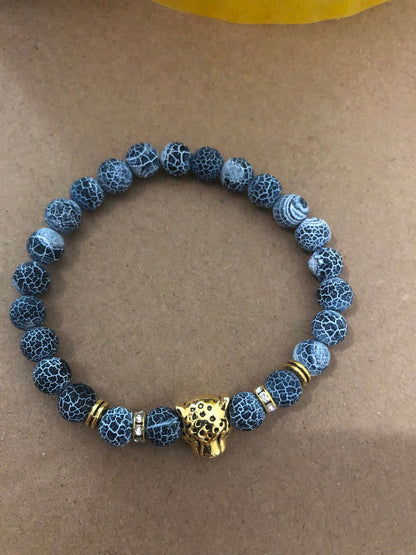 Agate Alloy Leopard head beaded bracelet