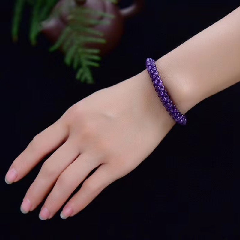 Natural purple crystal bead woven bracelet