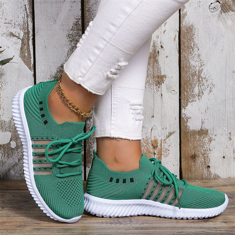 Casual Lace-up Mesh Sneakers Breathable Flying Woven Round Toe Walking Running Sports Shoes