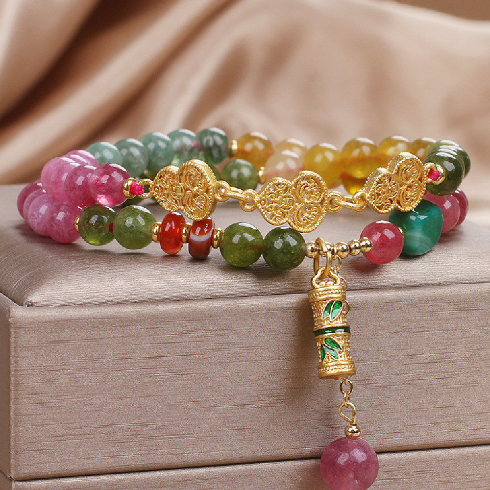 Pulsera de turmalina de color jade natural para mujer