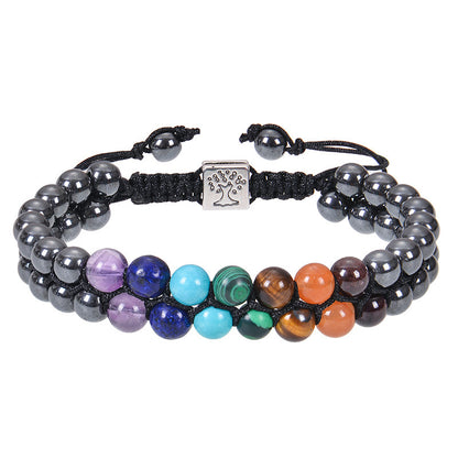 Joyería de moda Pulsera de meditación de yoga con cuentas de piedra de 6 mm y 7 chakras Cristal curativo Pulseras de ansiedad con cuentas de piedras preciosas naturales de doble capa para mujeres