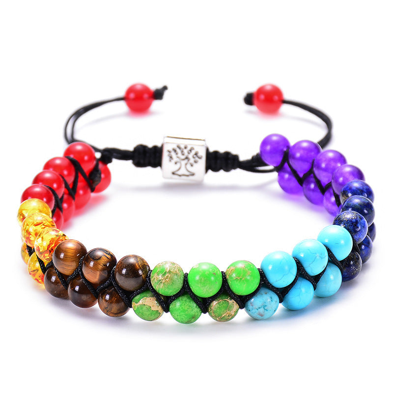 Joyería de moda Pulsera de meditación de yoga con cuentas de piedra de 6 mm y 7 chakras Cristal curativo Pulseras de ansiedad con cuentas de piedras preciosas naturales de doble capa para mujeres