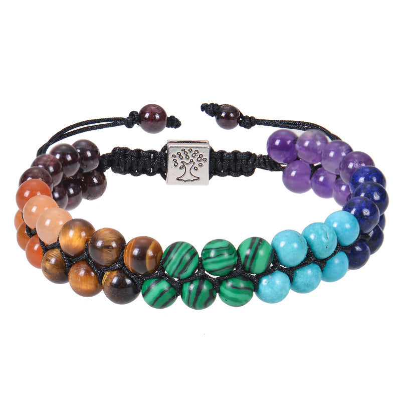 Joyería de moda Pulsera de meditación de yoga con cuentas de piedra de 6 mm y 7 chakras Cristal curativo Pulseras de ansiedad con cuentas de piedras preciosas naturales de doble capa para mujeres