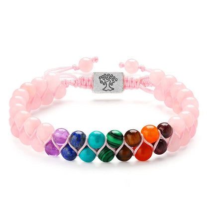 Joyería de moda Pulsera de meditación de yoga con cuentas de piedra de 6 mm y 7 chakras Cristal curativo Pulseras de ansiedad con cuentas de piedras preciosas naturales de doble capa para mujeres