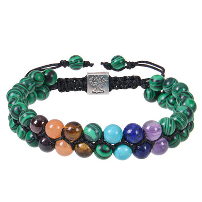 Joyería de moda Pulsera de meditación de yoga con cuentas de piedra de 6 mm y 7 chakras Cristal curativo Pulseras de ansiedad con cuentas de piedras preciosas naturales de doble capa para mujeres