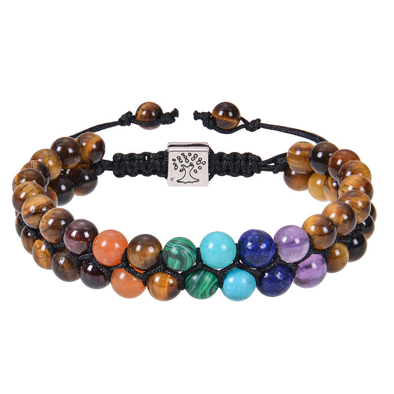 Joyería de moda Pulsera de meditación de yoga con cuentas de piedra de 6 mm y 7 chakras Cristal curativo Pulseras de ansiedad con cuentas de piedras preciosas naturales de doble capa para mujeres