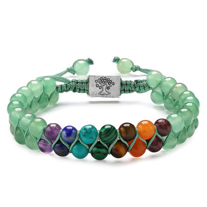 Joyería de moda Pulsera de meditación de yoga con cuentas de piedra de 6 mm y 7 chakras Cristal curativo Pulseras de ansiedad con cuentas de piedras preciosas naturales de doble capa para mujeres