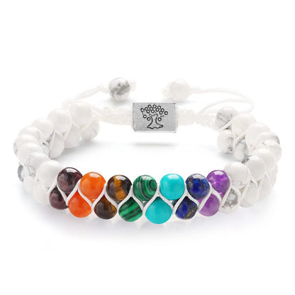 Joyería de moda Pulsera de meditación de yoga con cuentas de piedra de 6 mm y 7 chakras Cristal curativo Pulseras de ansiedad con cuentas de piedras preciosas naturales de doble capa para mujeres