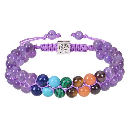 Joyería de moda Pulsera de meditación de yoga con cuentas de piedra de 6 mm y 7 chakras Cristal curativo Pulseras de ansiedad con cuentas de piedras preciosas naturales de doble capa para mujeres