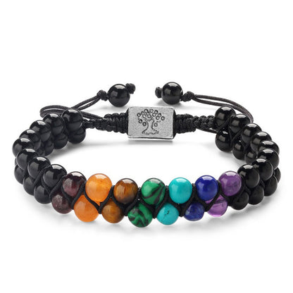 Joyería de moda Pulsera de meditación de yoga con cuentas de piedra de 6 mm y 7 chakras Cristal curativo Pulseras de ansiedad con cuentas de piedras preciosas naturales de doble capa para mujeres