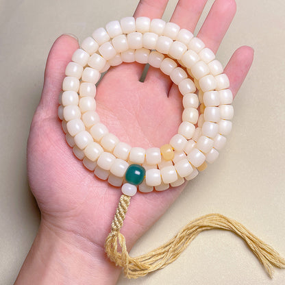 Pulseras de raíz de Bodhi de jade blanco natural 108