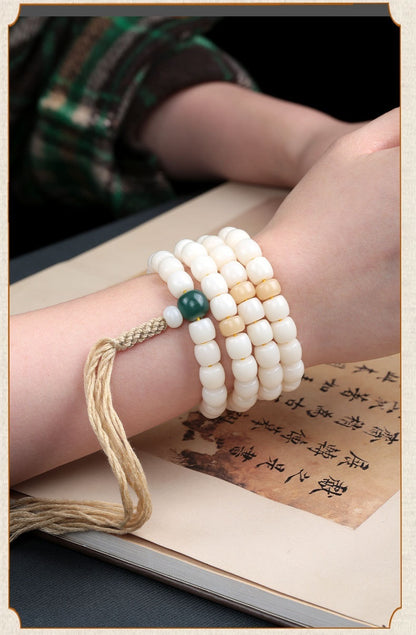 Pulseras de raíz de Bodhi de jade blanco natural 108